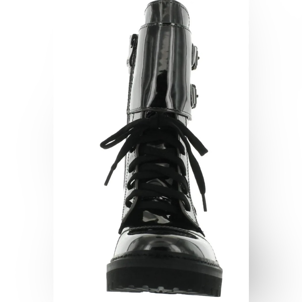 Dkny Glossy Sark Gray Combat Boots, Sz 9, Like New